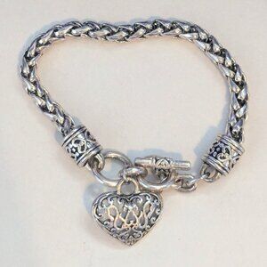 PREMIER DESIGN Silver Tone Heart Charm Toggle Clasp Bracelet